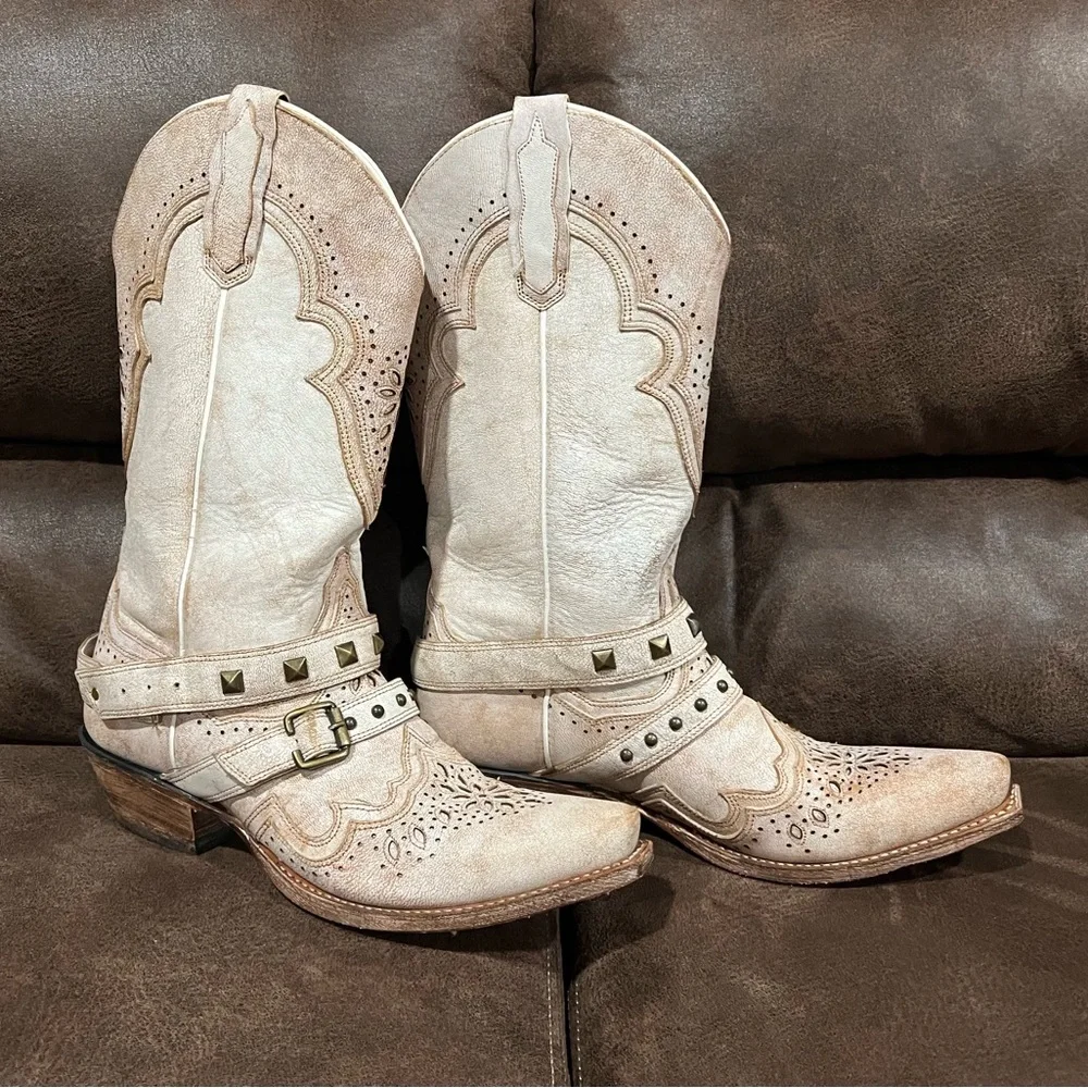 Dan Post Restless Cream Western Heeled Boots - Picture 2 of 7